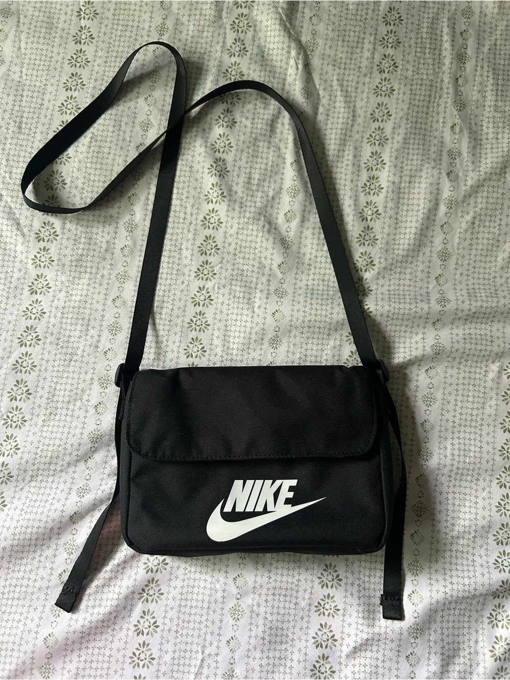 Nike Black Shoulder Messenger Bag with White Logo